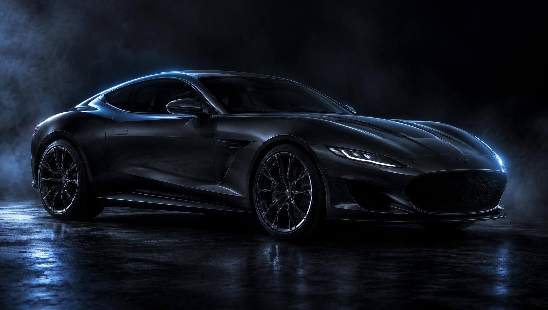 Dark cinematic view of an Italian grand touring sports car